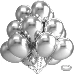 100 Pack 12 inch Silver Round Helium Balloons,Silver Metallic Chrome Latex Balloons