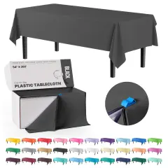  Party Solids 54" x 300' Plastic Table Cover Roll with Slide Cutter &ndash; Cut-to-Size Dispenser Box &ndash; Makes Up to 36 Disposable 8' Rectangle Tablecloths by Exquisite Black