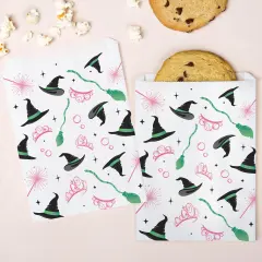 Big Dot of Happiness Witch Paper Treat Bags, Birthday or Halloween Individual Candy Snack Favors, Greaseproof White Sandwich Cookie Bags - 25 Count