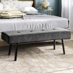 Modern Corduroy Upholstered End of Bed Searing Bench with Black Metal Legs for Living Room Grey
