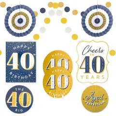 40th Birthday Decorations, Includes Table Centerpieces, Wall Sign, Ceiling Decorations and Confetti String (12 Pieces) Multicolor