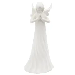 White Ceramic Praying Angel Figurine 9in Guardian Statue