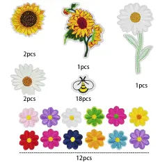 36 Pieces Cute Bumble Sunflower Daisy Patch for Clothing Sew on Embroidered Applique Decoration Sewing Patches for Bags Jackets Jeans Clothes DIY Patches