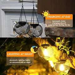 2 Pack Solar Lantern Outdoor, Hanging Solar Lights Outdoor Garden Christmas Decorations Decorative Lighting Solar Powered Waterproof Tree Lantern for Garden Yard Patio Pathway,
