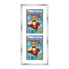 Comic Book Display Frame for CGC, PGX Graded, Slabed Comics - Silver Wood Comic Frame With White Mat for 8.125x13 Comics, 18 Frame Sizes