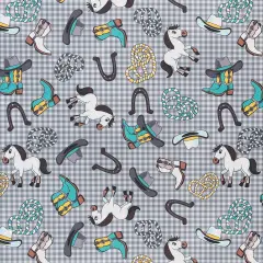 Mook Fabrics Littlest Rodeo Printed PUL Fabric [60 in. Wide] - By The Yard Grey