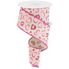 2.5" Heart Leopard Spots Ribbon: Light Natural (10 Yards)