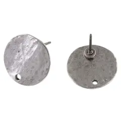 JewelrySupply Textured 15mm Round Post Earring Antique Silver (Package of 2)