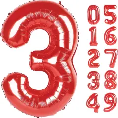 Number Balloon 40 Inch Red 3 Balloon, Mylar Foil Number 3 Balloon Red, Three 3rd 3 13 23 31 32 33 38 Birthday Party Graduations Anniversary Decorations