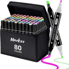 80 Colors Alcohol Markers for Adult Coloring Books, Dual Tip Art Markers with Brush Tip & Chisel Tips for Coloring, Illustrations, Drawing, Sketching with Carrying Case
