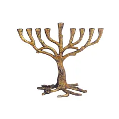 Tree of Life Metal Menorah with Reusable Box By Kinor Decor Gold