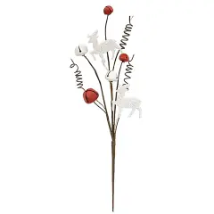 Festive Red Jingle Bell Deer Pick Winter Floral Arrangement 11.75"