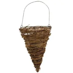 Brown Rustic Grapevine Wall Cone Basket with Handle Country Hanging Decor for Faux Flowers