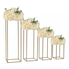 4PCS Gold Flower Stand Rectangular Rack Set For Wedding Table Centerpieces Decor