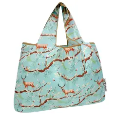 Wrapables Large Foldable Tote Nylon Reusable Grocery Bags, Floral Deer