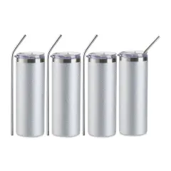 Craft Express Sublimation Printing Stainless Steel Tumblers - 20 oz, Silver Glitter, Set of 4