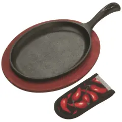 Lodge Logic LFSR3 Pre-Seasoned Cast Iron Fajita Grill and Hot Handle Holder Set