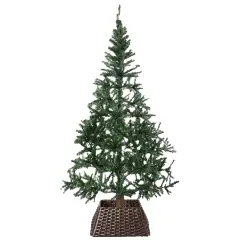 Foldable Christmas Tree Skirt Collar Basket, Ring Base Stand Cover, Rattan Plastic Brown