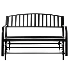 Gardenised Outdoor Black Steel Swing, Powder Coated Glider Bench, Loveseat Lawn Rocker Bench for Yard, Patio, Garden and Deck