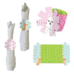 Big Dot of Happiness Whole Llama Fun - Llama Fiesta Baby Shower or Birthday Party Paper Napkin Holder - Napkin Rings - Set of 24
