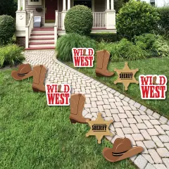 Big Dot of Happiness Western Hoedown - Cowboy Hat, Boots & Sheriff Badge Lawn Decorations - Outdoor Wild West Cowboy Party Yard Decorations - 10 Piece