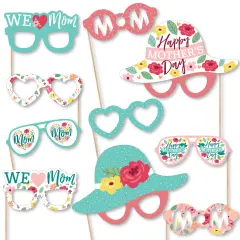 Big Dot of Happiness Colorful Floral Happy Mother's Day Glasses - Paper Card Stock We Love Mom Party Photo Booth Props Kit - 10 Count