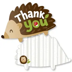 Big Dot of Happiness Forest Hedgehogs - Shaped Thank You Cards - Woodland Birthday Party or Baby Shower Thank You Note Cards with Envelopes - 12 Ct