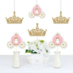 Big Dot of Happiness Little Princess Crown - Tiara & Carriage Decorations DIY Pink and Gold Baby Shower or Birthday Party Essentials - Set of 20