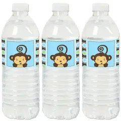 Big Dot of Happiness Blue Monkey Boy - Baby Shower or Birthday Party Water Bottle Sticker Labels - Set of 20