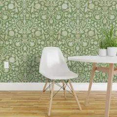 Peel & Stick Wallpaper 2FT Wide Spring Green Damask French Floral Custom Removable Wallpaper by Spoonflower
