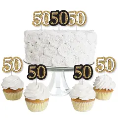 Big Dot of Happiness Adult 50th Birthday - Gold - Dessert Cupcake Toppers - Birthday Party Clear Treat Picks - Set of 24