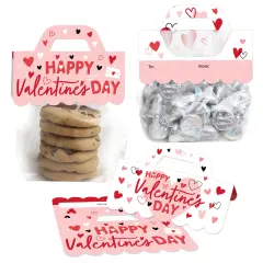Big Dot of Happiness Happy Valentine's Day - DIY Valentine Hearts Party Clear Goodie Favor Bag Labels - Candy Bags with Toppers - Set of 24