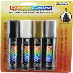 Uchida DecoColor Fine Tip Acrylic Paint Markers 4/Pkg-Black, White, Gold And Silver