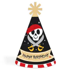 Big Dot of Happiness Pirate Ship Adventures - Cone Happy Birthday Party Hats for Kids and Adults - Set of 8 (Standard Size)