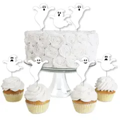 Big Dot of Happiness Spooky Ghost - Dessert Cupcake Toppers - Halloween Party Clear Treat Picks - Set of 24