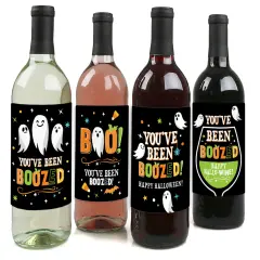 Big Dot of Happiness You've Been Boozed - Ghost Halloween Party Decorations for Women and Men - Wine Bottle Label Stickers - Set of 4