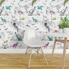 Peel & Stick Wallpaper 2FT Wide Adventure Toile Pop Dinosaurs Cars Planes Bears Trains Space Fantasy Kids Custom Removable Wallpaper by Spoonflower