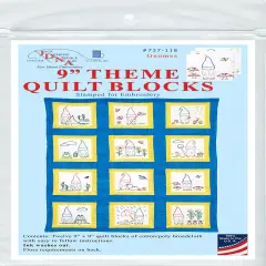 Jack Dempsey Themed Stamped White Quilt Blocks 9"X9" 12/Pkg-Gnomes