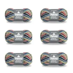 Patons Kroy Socks Blue Striped Ragg Yarn - 6 Pack of 1.75oz/50g - Blended Fiber - 1 Super Fine - 166 Yards - Knitting/Crochet