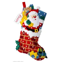Bucilla Felt Stocking Applique Kit 18" Long-Jolly Chimney Santa