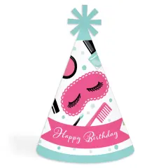 Big Dot of Happiness Spa Day - Cone Happy Birthday Party Hats for Kids and Adults - Set of 8 (Standard Size)