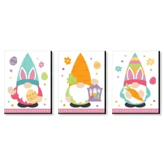 Big Dot of Happiness Easter Gnomes - Spring Bunny Wall Art and Kids Room Decor - 7.5 x 10 inches - Set of 3 Prints