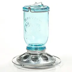 Perky-Pet Rustic Blue Glass Mason Jar Wild Bird Seed Feeder 8 Port 1 lb Capacity