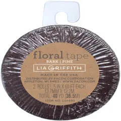 Lia Griffith Extra Fine Crepe Floral Tape .5"X60' 2/Pkg-Bark/Pine
