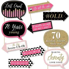 Big Dot of Happiness Funny Chic 70th Birthday - Pink, Black and Gold - Birthday Party Photo Booth Props Kit - 10 Piece