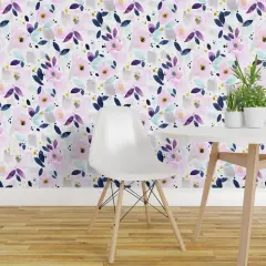 Peel & Stick Wallpaper 2FT Wide Mystical Floral Flowers Purple Abstract Lavender Watercolor Custom Removable Wallpaper by Spoonflower