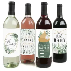 Big Dot of Happiness Boho Botanical Baby - Greenery Baby Shower Decorations for Women and Men - Wine Bottle Label Stickers - Set of 4