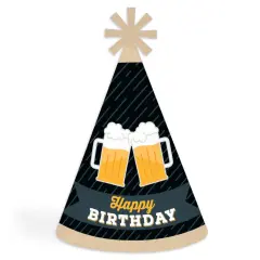 Big Dot of Happiness Cheers and Beers Happy Birthday - Cone Happy Birthday Party Hats for Adults - Set of 8 (Standard Size)