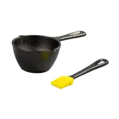 Lodge LMPB21 Cast Iron Melting Pot and Basting Mixing Silicone Brush Set