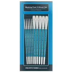 Creative Mark Masking Fluid Paint Brushes (Set of 10) - Watercolor Brushes Contains Synthetic Hair w/ Short Wood Handles